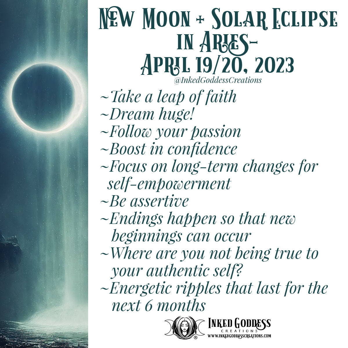 New Moon + Solar Eclipse in Aries- April 19/20, 2023 – Inked Goddess ...