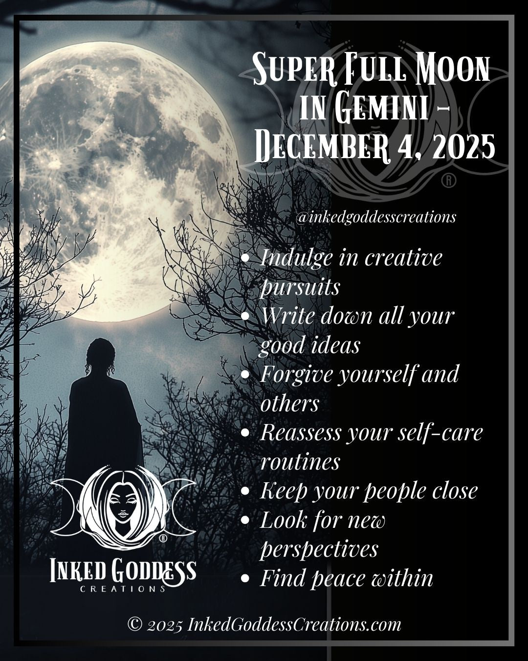 Super Full Moon in Gemini – December 4, 2025 – Inked Goddess Creations