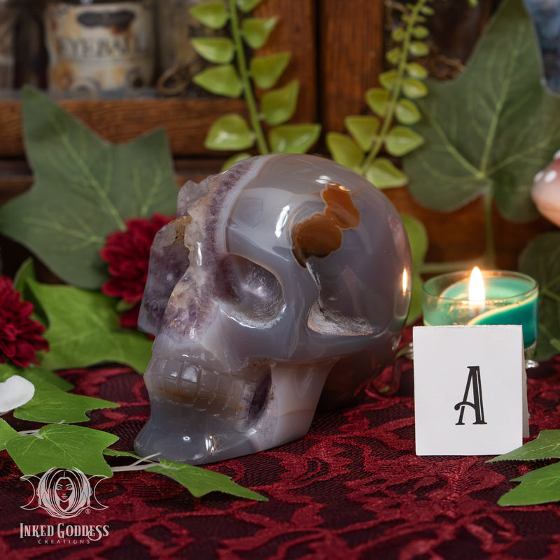 Load image into Gallery viewer, Amethyst and Agate Skull for Spiritual Connections
