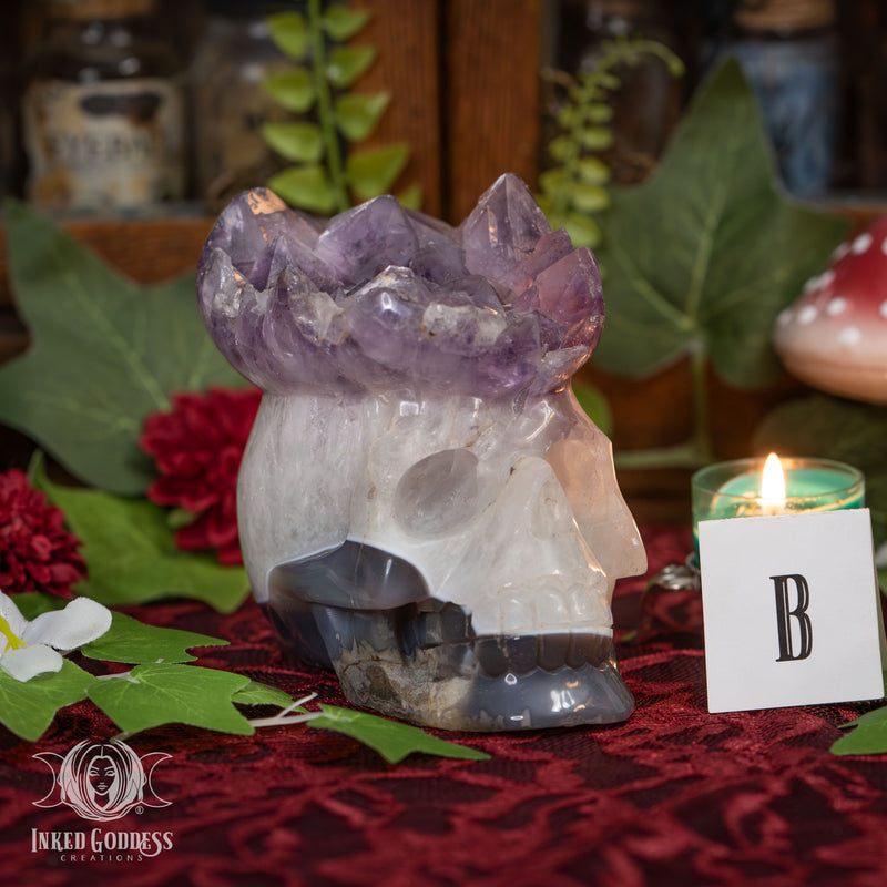 Load image into Gallery viewer, Amethyst and Agate Skull for Spiritual Connections