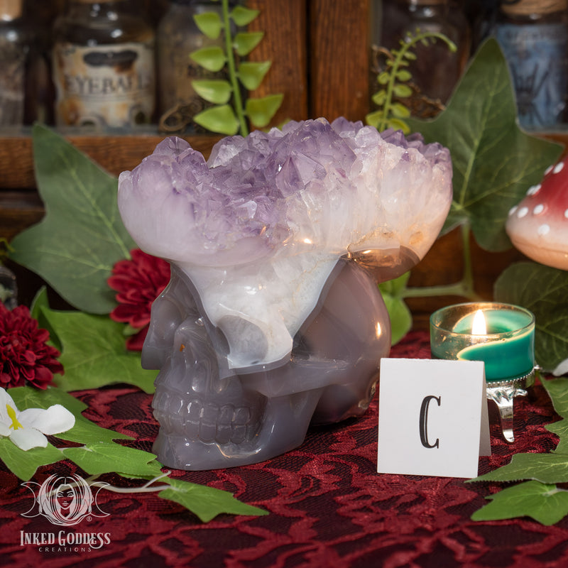 Load image into Gallery viewer, Amethyst and Agate Skull for Spiritual Connections
