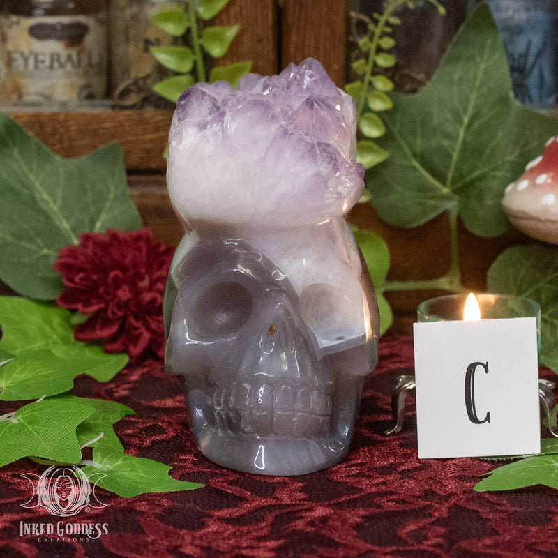 Load image into Gallery viewer, Amethyst and Agate Skull for Spiritual Connections