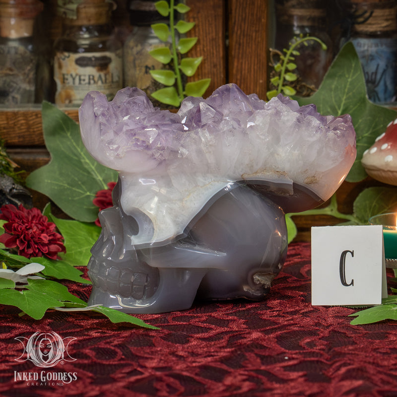 Load image into Gallery viewer, Amethyst and Agate Skull for Spiritual Connections