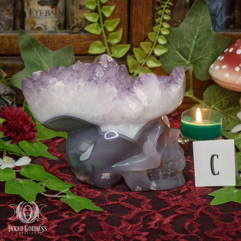 Load image into Gallery viewer, Amethyst and Agate Skull for Spiritual Connections