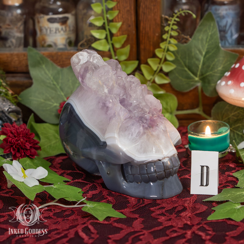 Load image into Gallery viewer, Amethyst and Agate Skull for Spiritual Connections