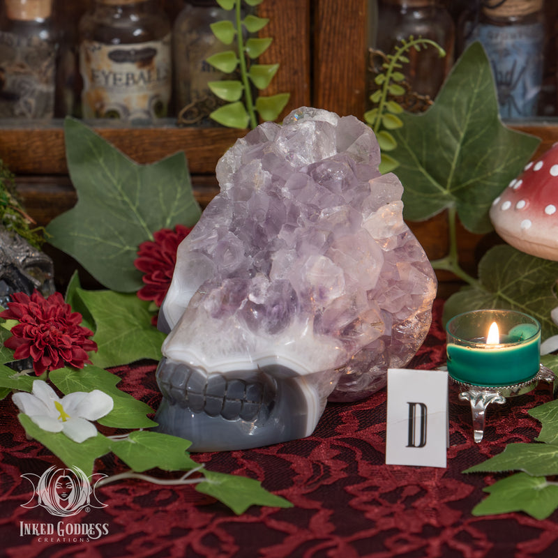 Load image into Gallery viewer, Amethyst and Agate Skull for Spiritual Connections