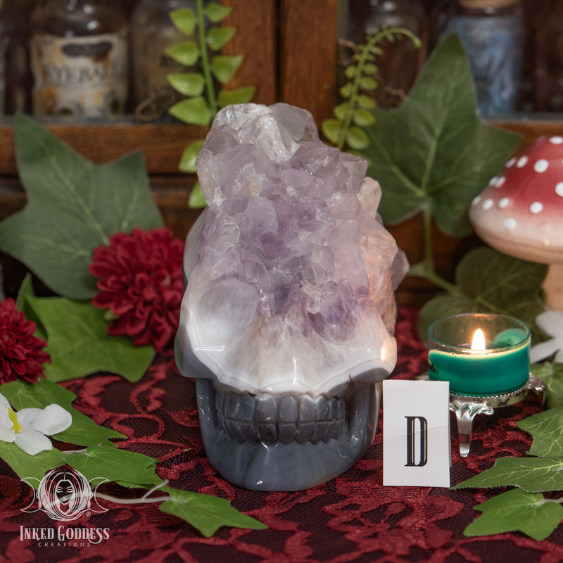 Load image into Gallery viewer, Amethyst and Agate Skull for Spiritual Connections
