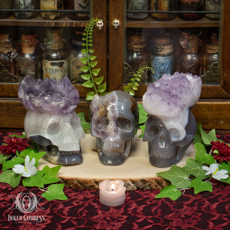Load image into Gallery viewer, Amethyst and Agate Skull for Spiritual Connections