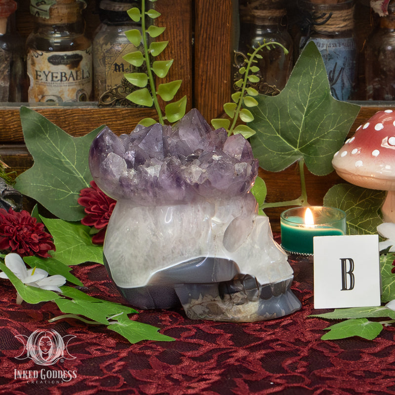Load image into Gallery viewer, Amethyst and Agate Skull for Spiritual Connections