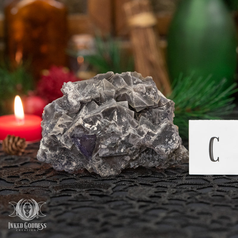 Load image into Gallery viewer, Black & Gray Fluorite Cluster for Hella Cleansing and Purifying