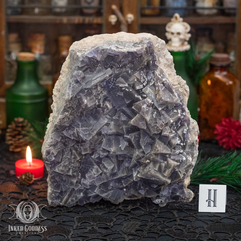 Load image into Gallery viewer, Black & Gray Fluorite Cluster for Hella Cleansing and Purifying