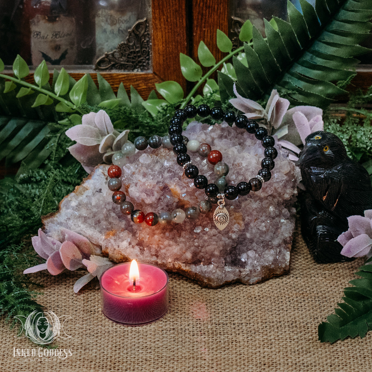 Morrigan Gemstone Bracelet Set for Prophecy and Strength