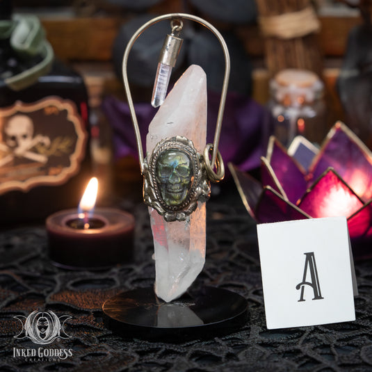 Lemurian Quartz Point with Labradorite Skull Tibetan Necklace