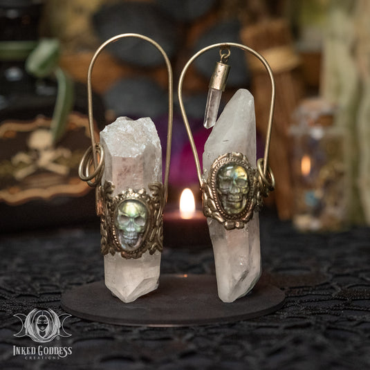 Lemurian Quartz Point with Labradorite Skull Tibetan Necklace