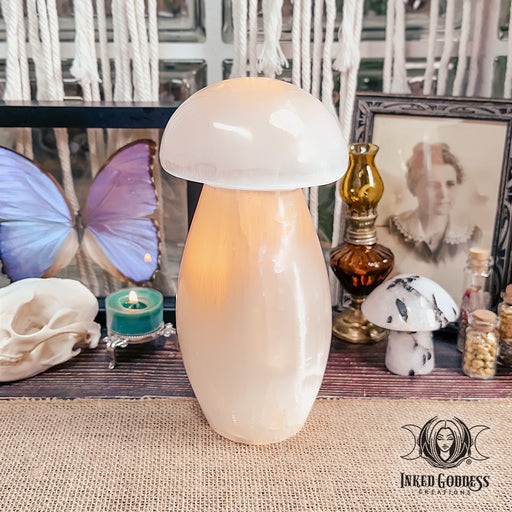 Selenite Mushroom Lamp for Whimsical Moon Magick