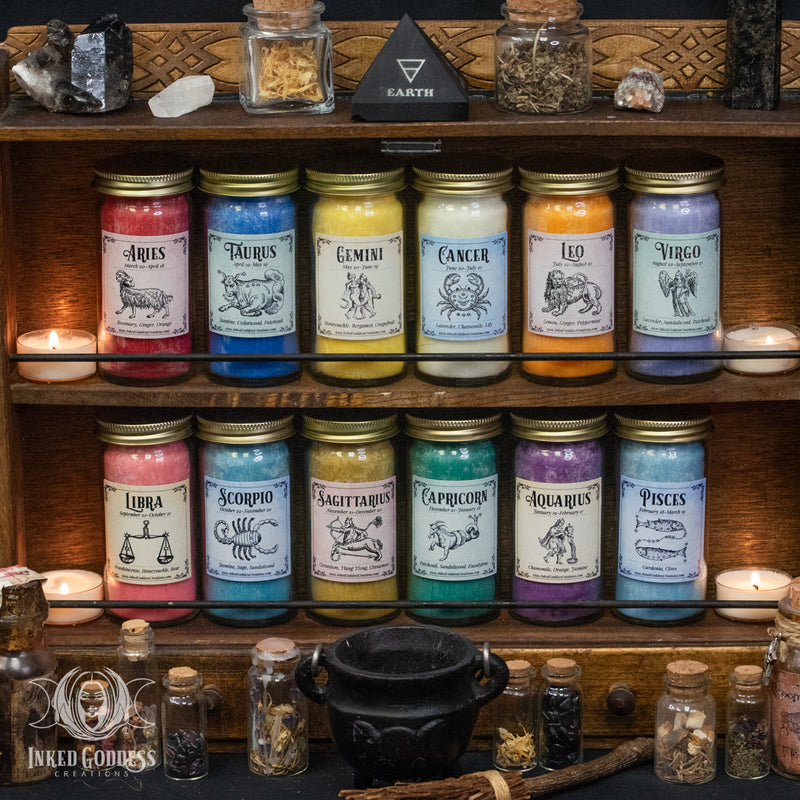 Load image into Gallery viewer, Zodiac Jar Candle for Empowered Astrological Magick