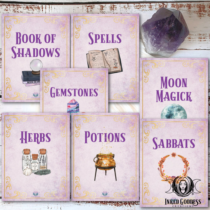 Book of Shadows Divider Pages- Set of 14- PDF Download- Inked Goddess Creations