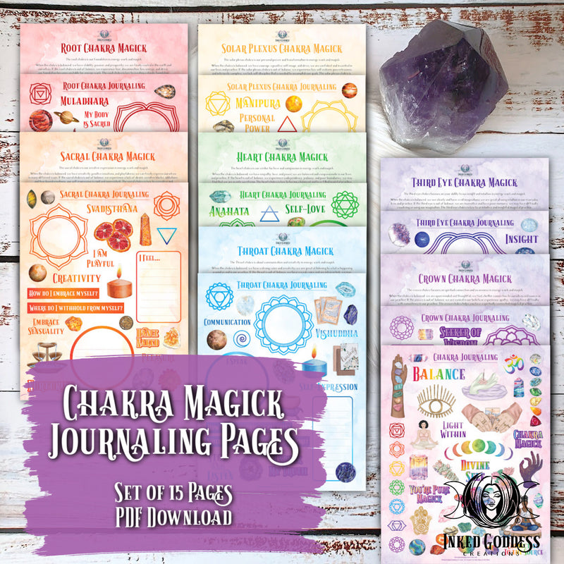 Load image into Gallery viewer, Chakra Magick Journaling Pages- Set of 15- PDF Download- Inked Goddess Creations