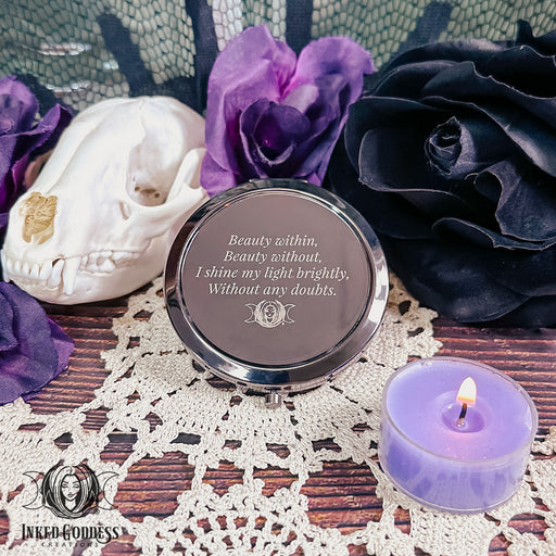 Glamour Magick Compact Mirror with Engraved Spell- Inked Goddess Creations