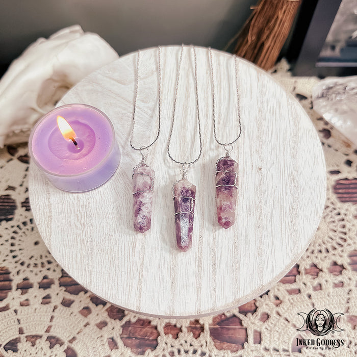 Lepidolite Point Necklace for Psychic Awareness- Inked Goddess Creations