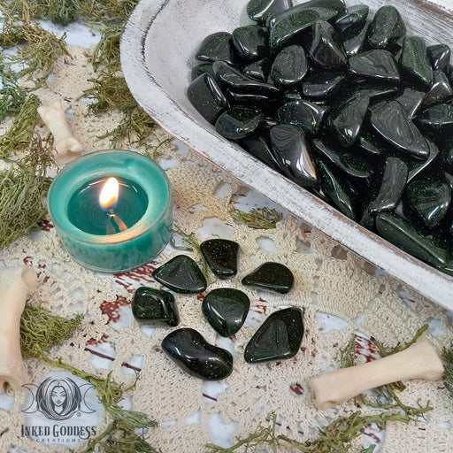 Green Goldstone Tumbled Gemstone for Abundance- Inked Goddess Creations