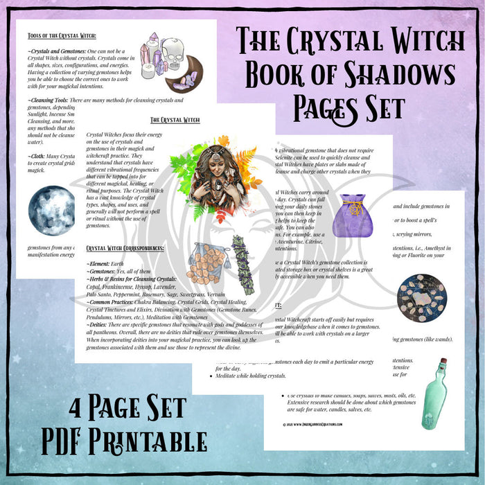 Crystal Witch Book of Shadows Pages Set- PDF Printables- Inked Goddess Creations