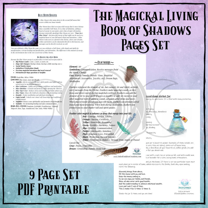 Magickal Living Book of Shadows Pages Set- PDF Printables- Inked Goddess Creations
