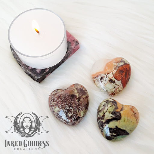Rhyolite Gemstone Heart for Body, Mind, Soul Connection- Inked Goddess Creations