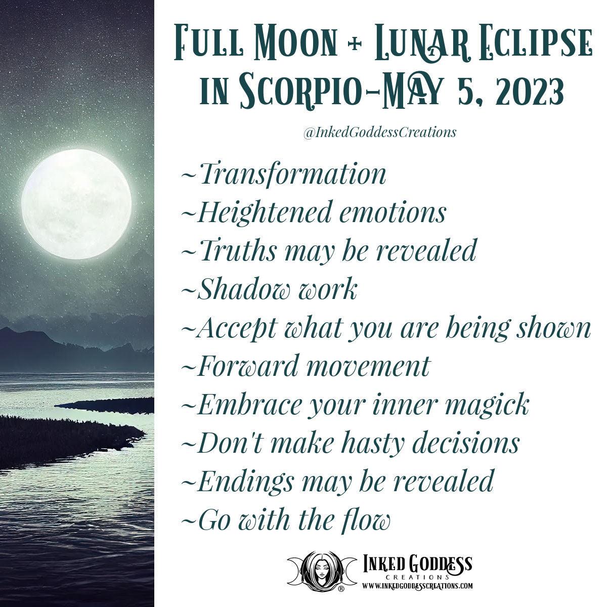 Full Moon + Lunar Eclipse in Scorpio- May 5, 2023- Inked Goddess Creations
