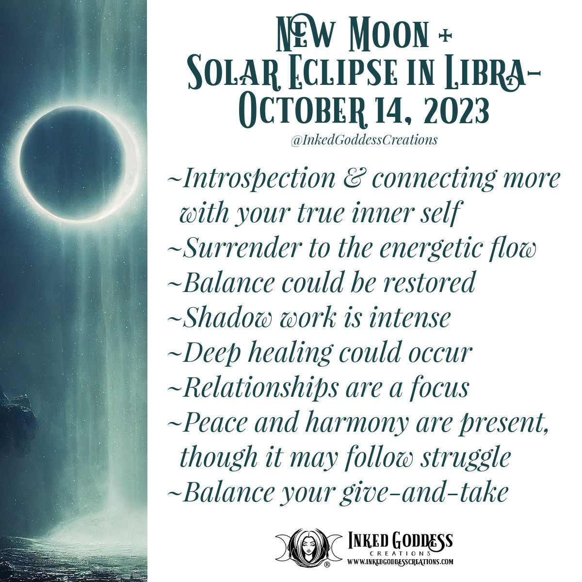 New Moon + Solar Eclipse in Libra- October 14, 2023