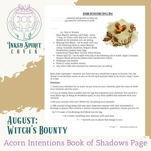 August 2023- Acorn Intentions Book of Shadows Pages-Inked Spirit Coven