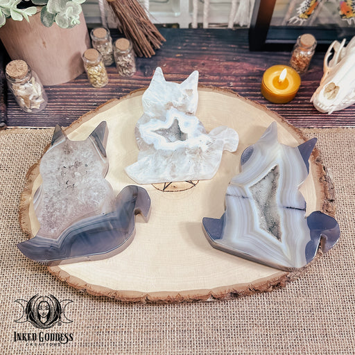 Agate Geode Druzy Carved Cat for Magick