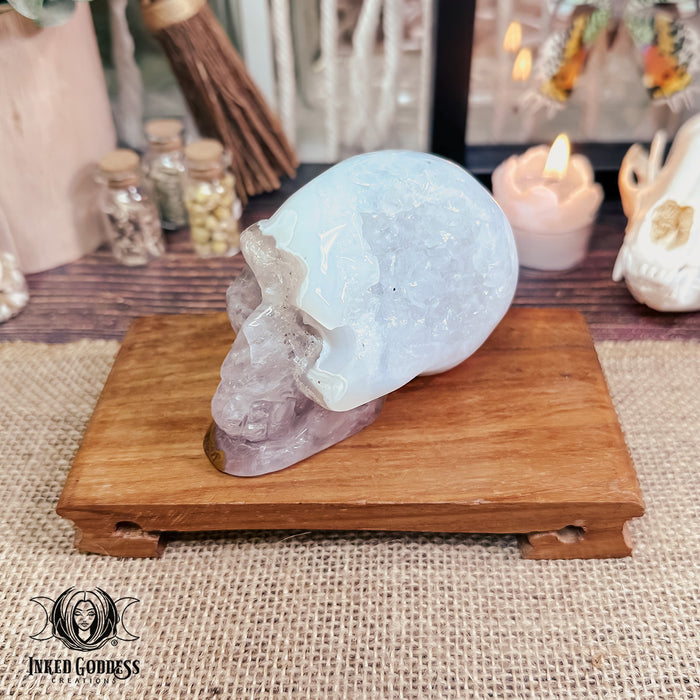 Agate Geode Carved Skull for Protection