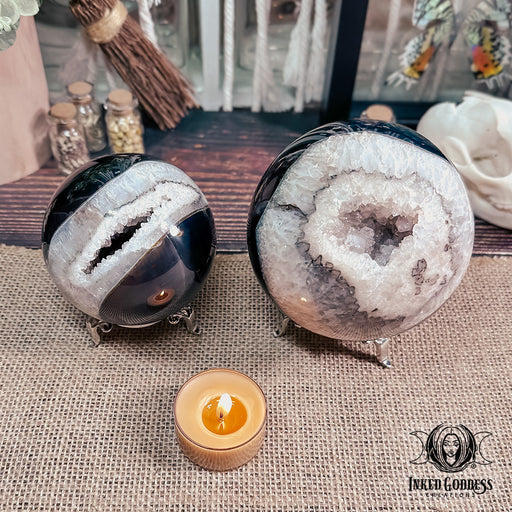 Black Agate Geode Spheres for Balance & Clarity