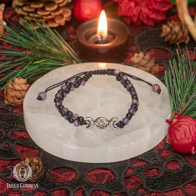 Agate & Amethyst Triple Moon Pentacle Bracelet for Protection