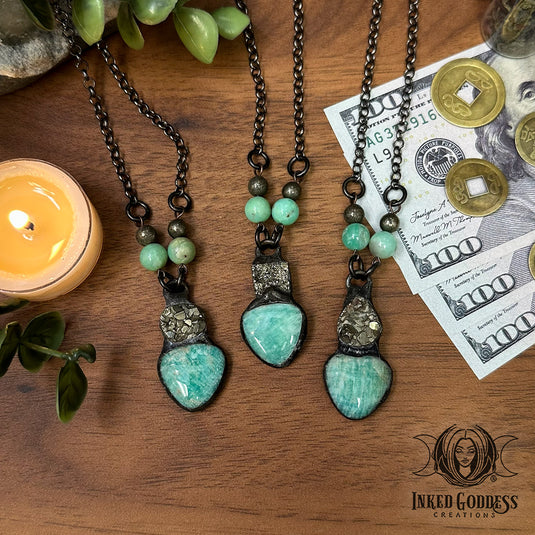 Amazonite, Pyrite, Australian Jade Prosperity Necklace - Handmade by Morgan