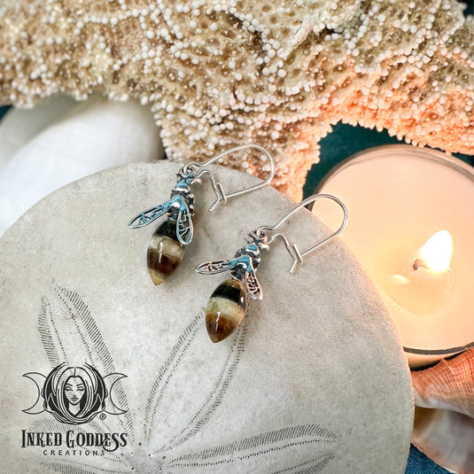 Amber Bumblebee Sterling Silver Earrings for Matriarchal Vibes & Creativity