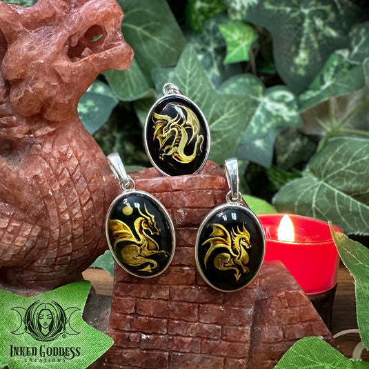 Dragon Carved Amber Sterling Silver Pendant for Stress Free Days