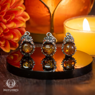 Amber Hedgehog Sterling Silver Necklace for Emotional Protection