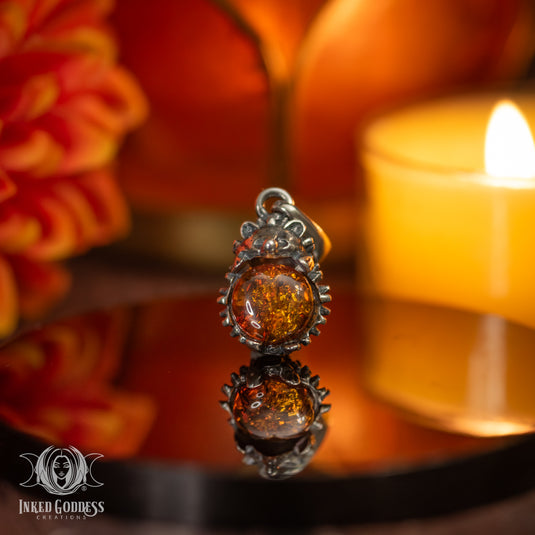 Amber Hedgehog Sterling Silver Necklace for Emotional Protection
