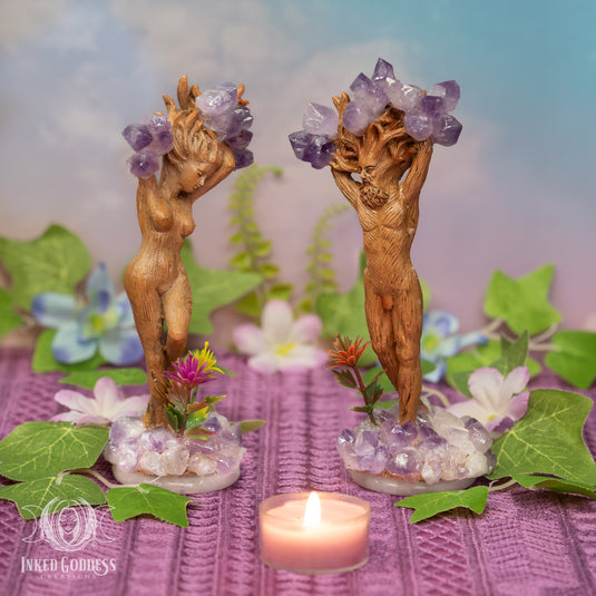 Amethyst Cluster Forest Couple Set for Beltane Fertility Magick