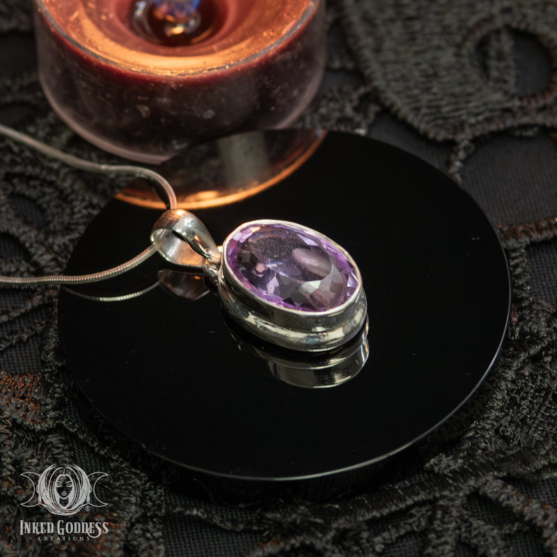 Load image into Gallery viewer, Amethyst Faceted Sterling Silver Necklace for Spiritual Focus

