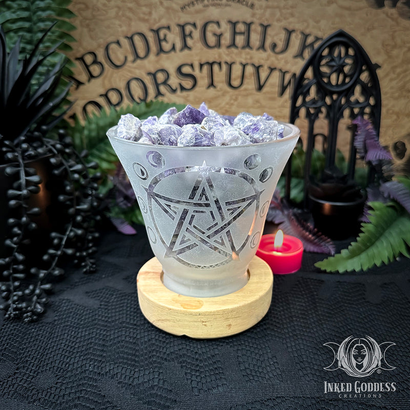 Load image into Gallery viewer, Amethyst Pentacle and Moon Lamp for Boosting Psychic Awareness
