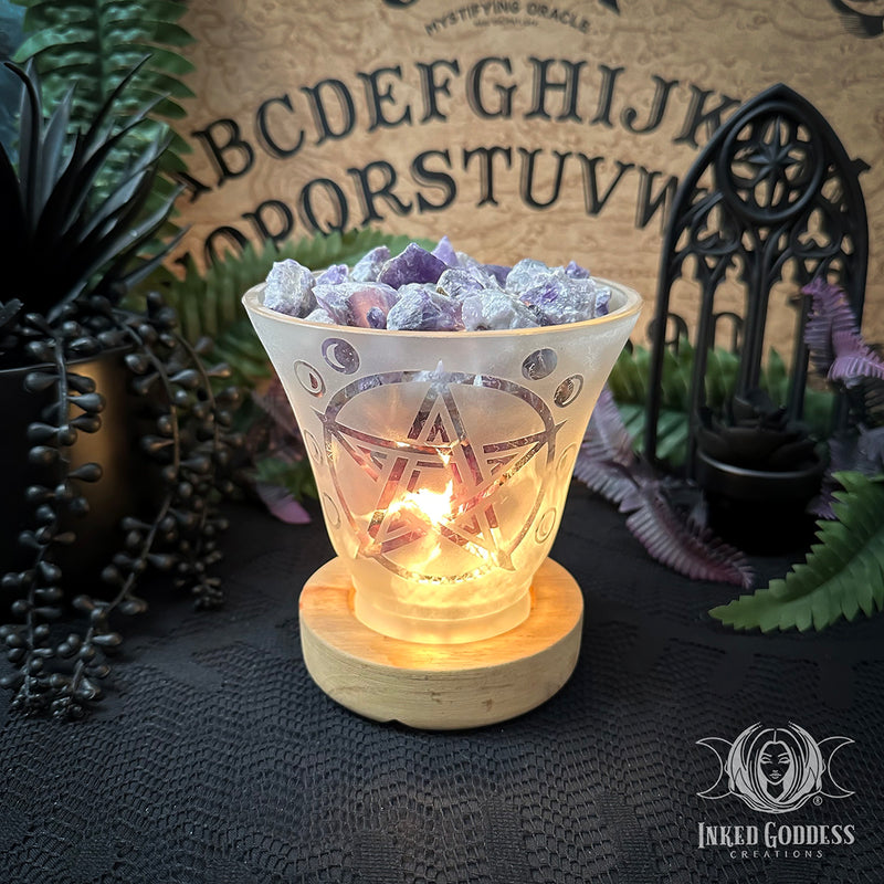 Load image into Gallery viewer, Amethyst Pentacle and Moon Lamp for Boosting Psychic Awareness
