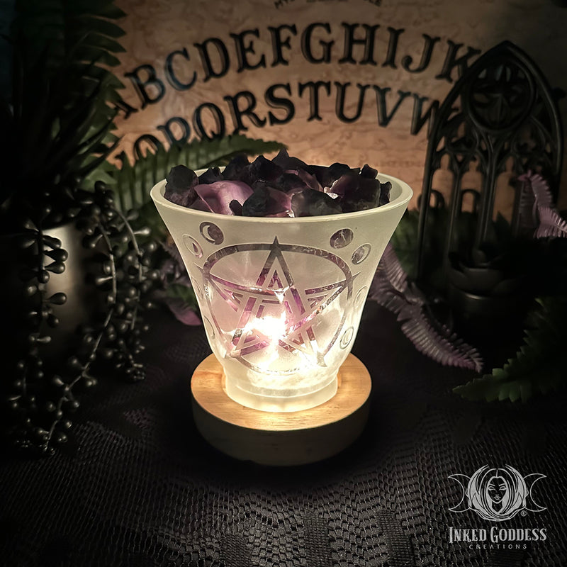Load image into Gallery viewer, Amethyst Pentacle and Moon Lamp for Boosting Psychic Awareness
