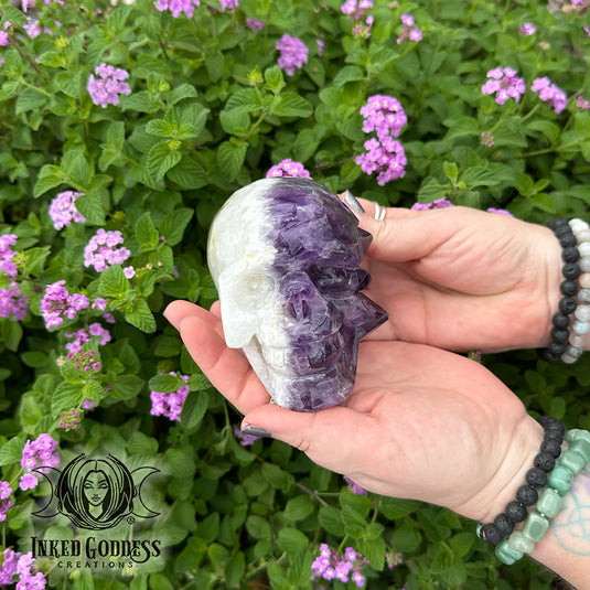 Amethyst & Quartz Cluster Skull for Powerful AF Energy Drawing