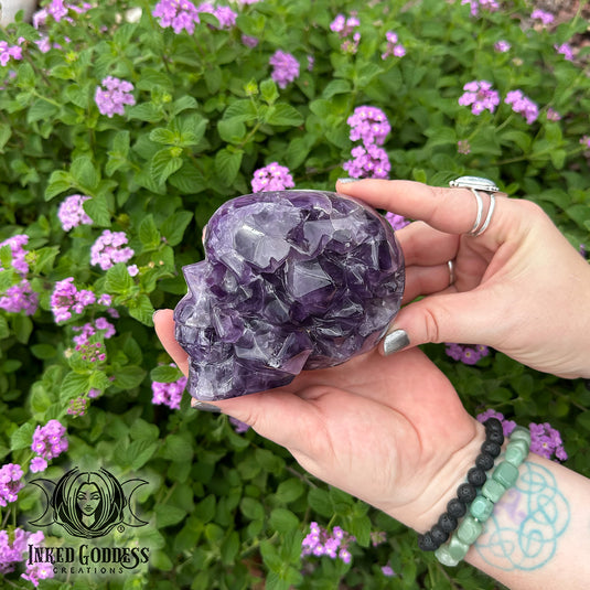 Amethyst & Quartz Cluster Skull for Powerful AF Energy Drawing