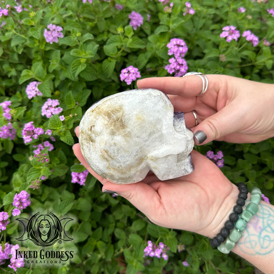 Amethyst & Quartz Cluster Skull for Powerful AF Energy Drawing