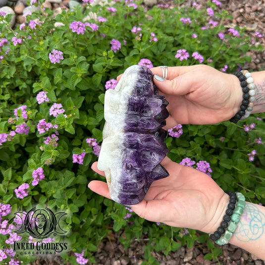 Amethyst & Quartz Cluster Skull for Powerful AF Energy Drawing