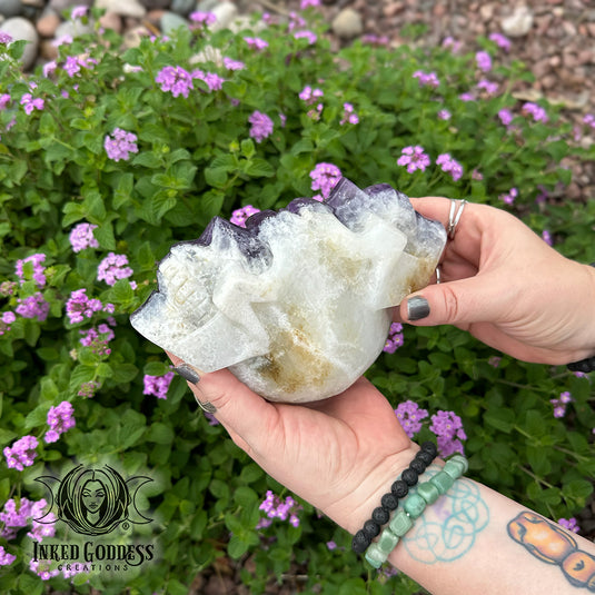 Amethyst & Quartz Cluster Skull for Powerful AF Energy Drawing
